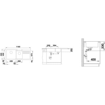 Måltegning Blanco Naya 8 S – mål 1160x500 mm