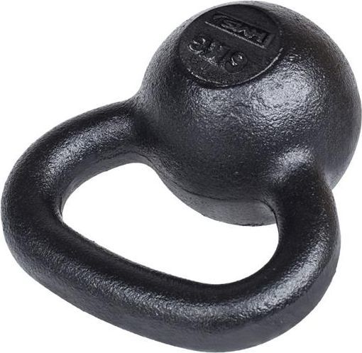 Kettlebells 6 kg i sort støpejern med buet håndtak, matt overflate og vektmerking på toppen.
