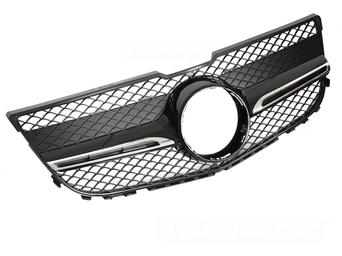 Grill Sport Blank Sort Krom til Mercedes GLK X204 13-15 sett rett forfra på hvit bakgrunn.