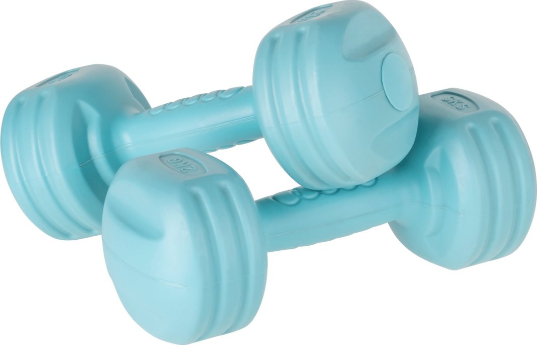 Manualer Sett, to lyseblå bitumenske manualer i plast lagt i kryss, med gripefelt og avrundede ender.