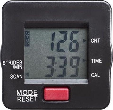 Stepper med digital teller, LCD-skjerm og rød knapp, viser tid og antall, frontvisning av panelet.