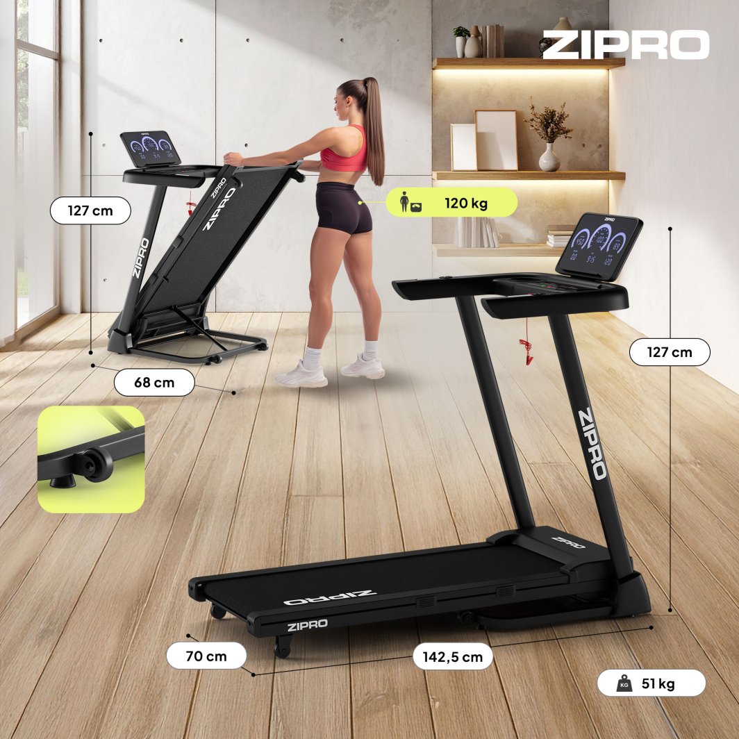 Tredemølle elektrisk 115x44cm for hjemmetrening, sammenleggbar Zipro Luma