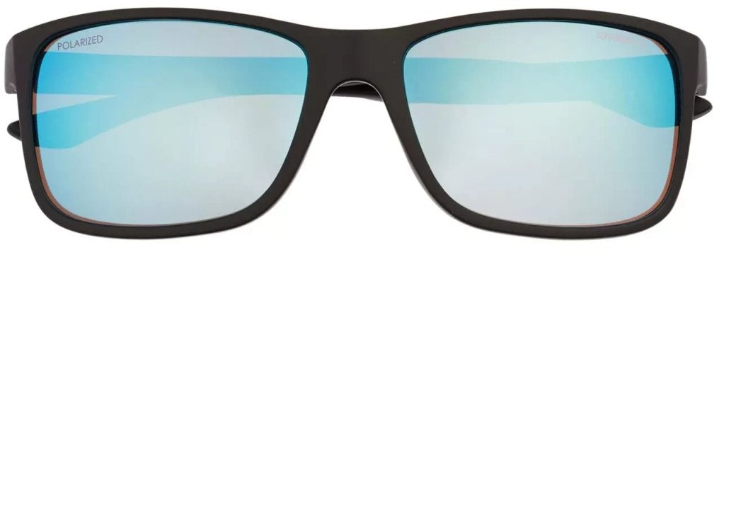 Solbriller med polariserte speilglass og svart innfatning fra O'Neill, sett forfra mot hvit bakgrunn.