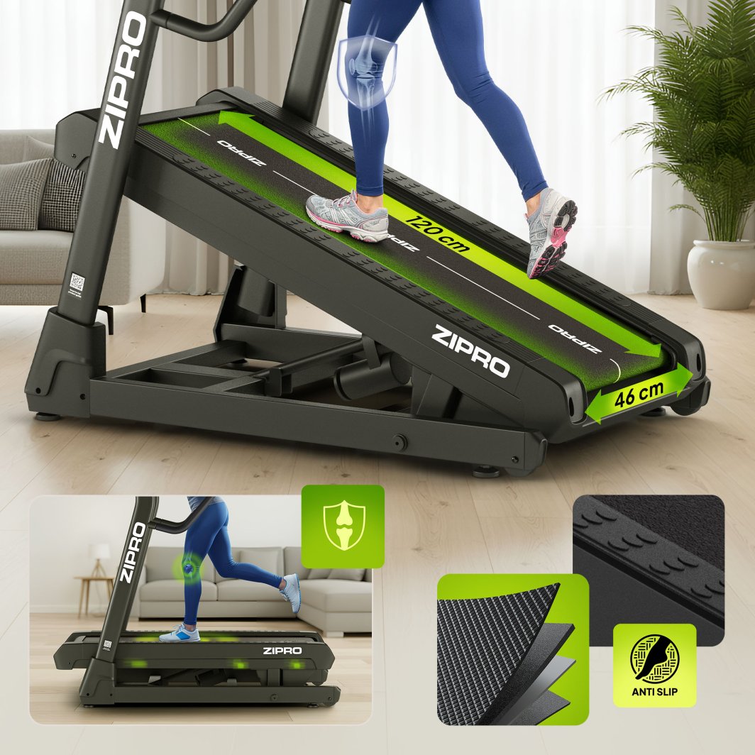 Tredemølle 16km/t, Stigning –5–40 %, Løpeflate 46x120cm Zipro Shred