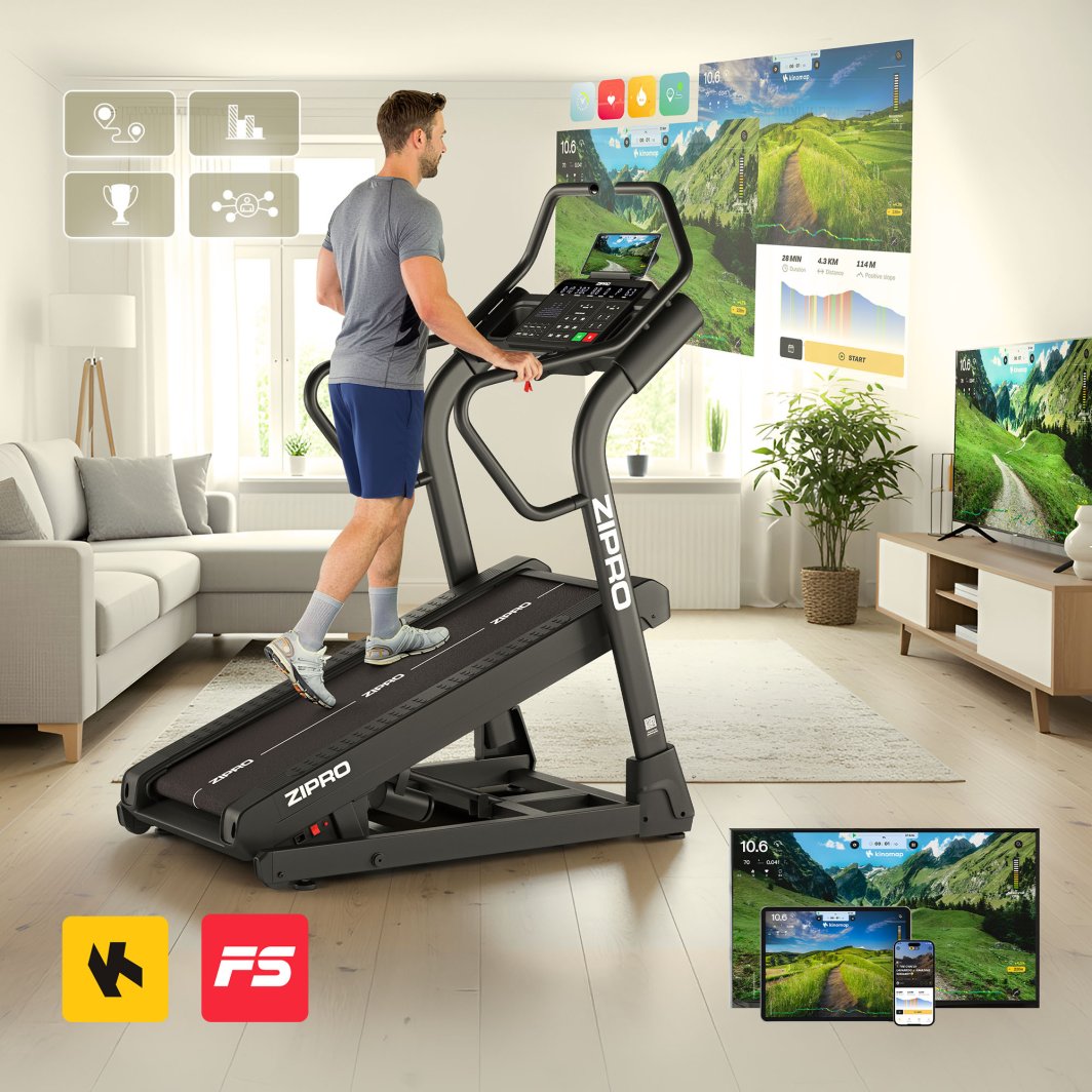 Tredemølle 16km/t, Stigning –5–40 %, Løpeflate 46x120cm Zipro Shred