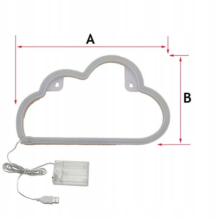 Tredemølle hjemme vegglampe Sky LED i hvit plast, frontvisning med USB-kabel, batteriboks og målepil.