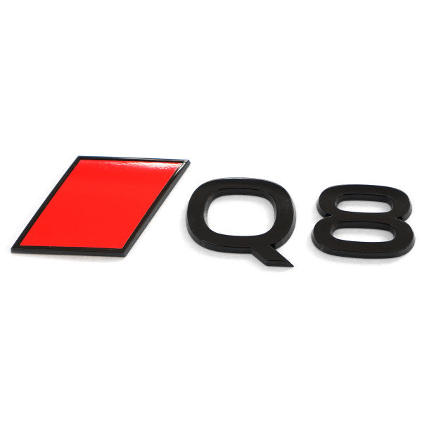 Emblem/logo til Audi Q8 e-tron Black Glossy / Red i svart blank og rød, monteres på bakluke