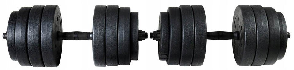 Manualer Sett, to svarte justerbare manualer med vektskiver ligger horisontalt på hvit bakgrunn.