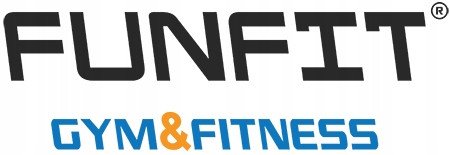 Manualer Sett logo med teksten FUNFIT i svart og GYM & FITNESS i blått og oransje på hvit bakgrunn.