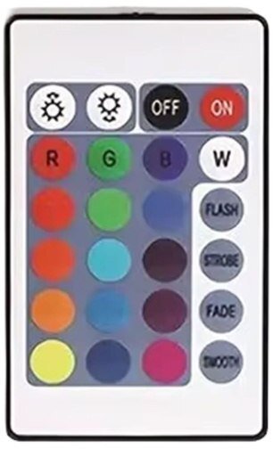 Løpebånd fjernkontroll til RGB LED skrivebordslampe med farge- og effektknapper, sett ovenfra.