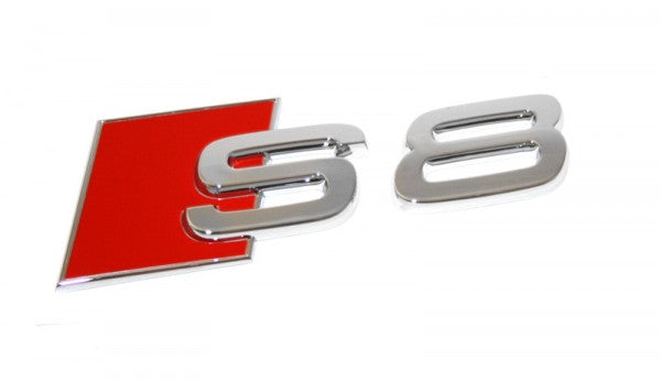 Emblem/logo til Audi S8 Chrome i krom og rødt for bakluke med original passform og enkel montering