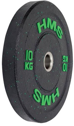 Vektplate på 10 kg i sort med grønn skrift, synlig metallring i midten og tydelig vektmarkering.