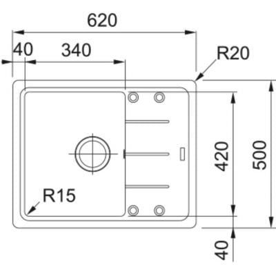 Måltegning Franke Basis BFG 611-62 – mål 620x500 mm