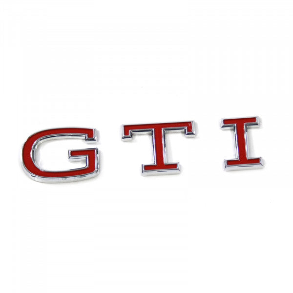 Emblem/logo til Vw Golf 8 GTI Glossy Chrome / Tornado Red i blank krom og Tornado Rød farge, originalt Volkswagen merke