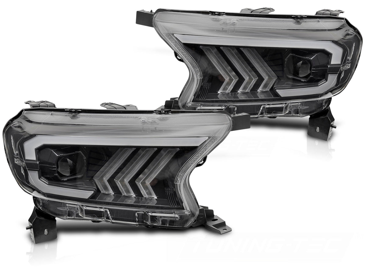 Frontlykter Ford Ranger V (2016–2022) Tube Light Svart - LPFOC0