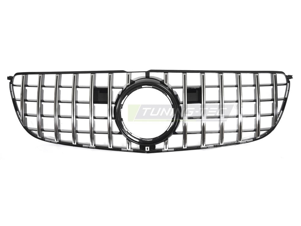 Detaljbilde av Grill Mercedes GLS X166 15-19 sort/krom med GT-mønster og emblemfeste.
