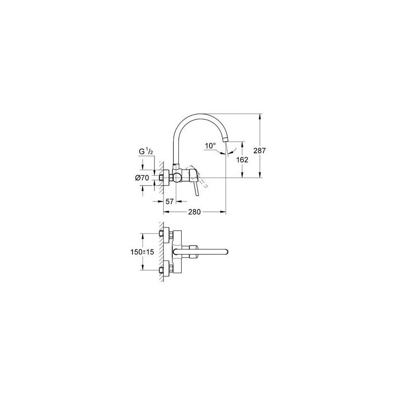 Grohe Concetto kjøkkenbatteri krom 32667001 – sidevisning som viser tuthøyde og håndtak