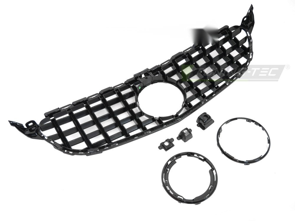Grill Mercedes C-Klasse W205 14-21 sort/krom med festedetaljer.