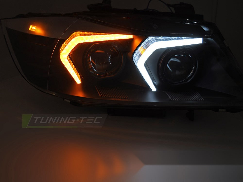 Frontlykter BMW E90/E91 LCI 09-11 med festedetaljer.