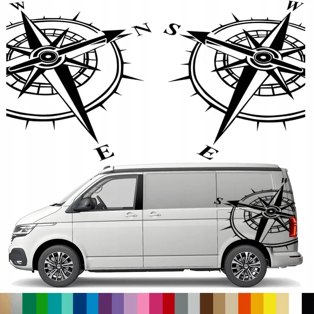 1x Klistremerke For Bobil Bil Kompass Vindrose 90x99 - 1