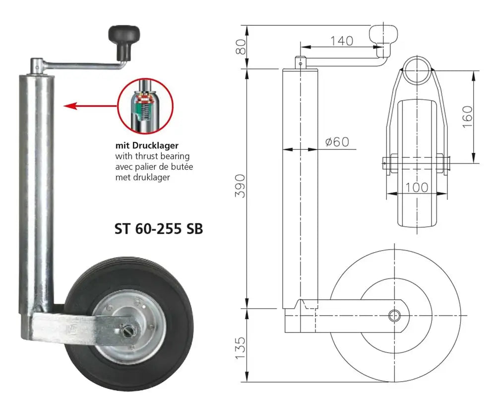Støttehjul for tilhenger Winterhoff ST 60-255 SB 250kg | Nomax.no🥇_1