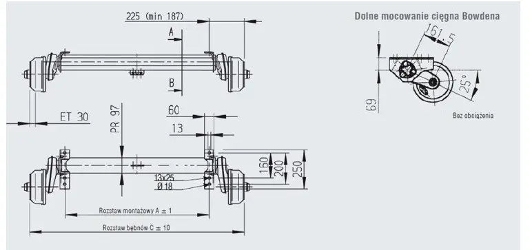 Bremset aksel for tilhengere AL-KO A: 1300 mm C: 1750 mm 1500 kg 5x112 | Nomax.no🥇_1
