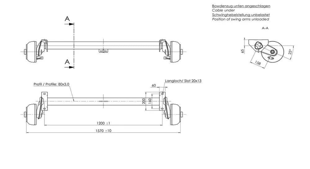 Bremset aksel AL-KO 1000 kg A1200mm C1570mm 4x100 C | Nomax.no🥇_1