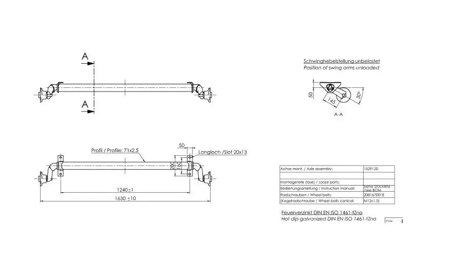 Ubremset aksel for tilhengere AL-KO optima 1240 mm 750 kg 100x4 | Nomax.no🥇_1