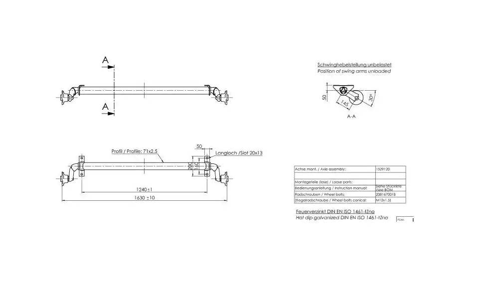 Ubremset aksel for tilhengere AL-KO optima 1200 mm 750 kg 100x4 | Nomax.no🥇_1