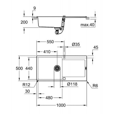 Måltegning Grohe K500 – mål 1000x500 mm