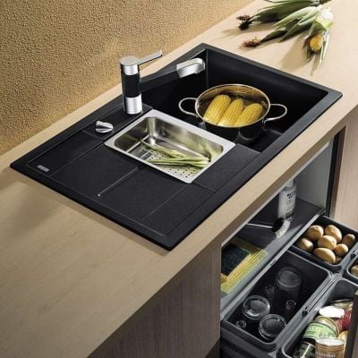 Blanco Metra 6 S Compact kjøkkenvask i svart granittkompositt 780x500 mm sett ovenfra