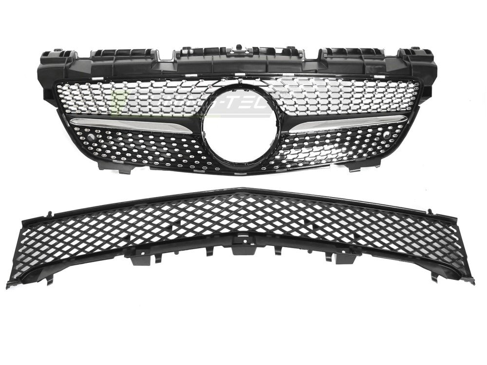 Detaljbilde av Grill SLK R172 11-15 sort/krom med lamellstruktur og emblemfeste.