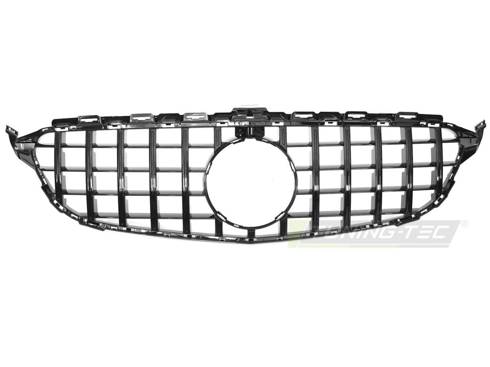 Detaljbilde av Grill C-Klasse W205 14-21 sort med lamellstruktur og emblemfeste.