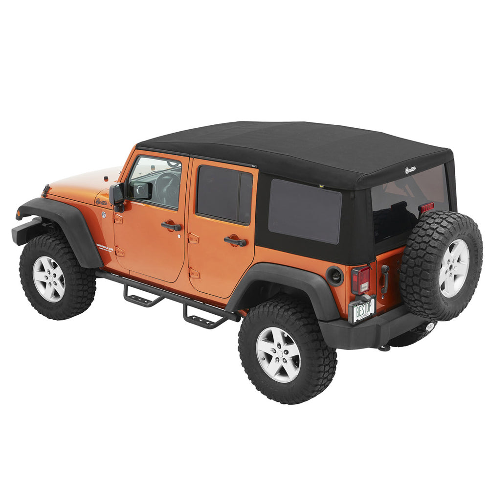 Bestop Supertop Ultra i Black Twill på oransje Jeep Wrangler JK 4-dørs