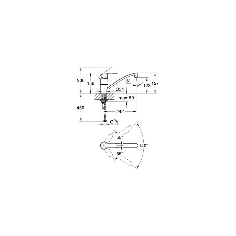 Grohe Eurostyle Cosmopolitan 33977002 blandebatteri kjøkken sidevisning med hendel