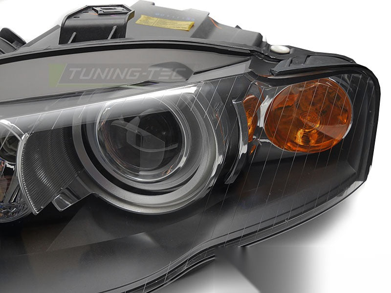 Detaljbilde av frontlykter Audi A4 B7 04-08 med LED-detaljer.
