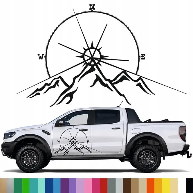 2x Klistremerke Dekor Til Offroad Kjøretøy Vindrose Fjell Mountains 73x44 - 1
