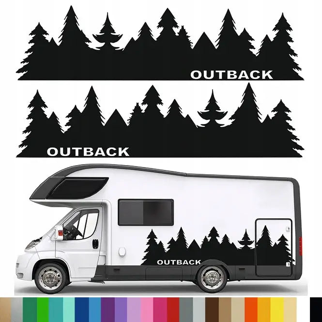 2xklistremerke Grafikk til Bobil Campingvogn Skog Outback Forest 45x173