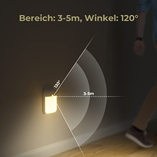 Nattlampe Barn montert lavt på vegg, viser sensorens 120° vinkel og 3–5 m rekkevidde mens person går forbi.