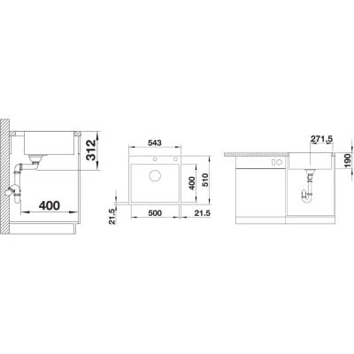 Måltegning Blanco Subline 500-IF/A – mål 543x510 mm