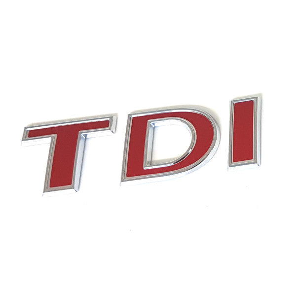 Emblem/logo til Vw TDI T6 Glossy Chrome / Tornado Red i blank krom og tornado rød, original Volkswagen-del
