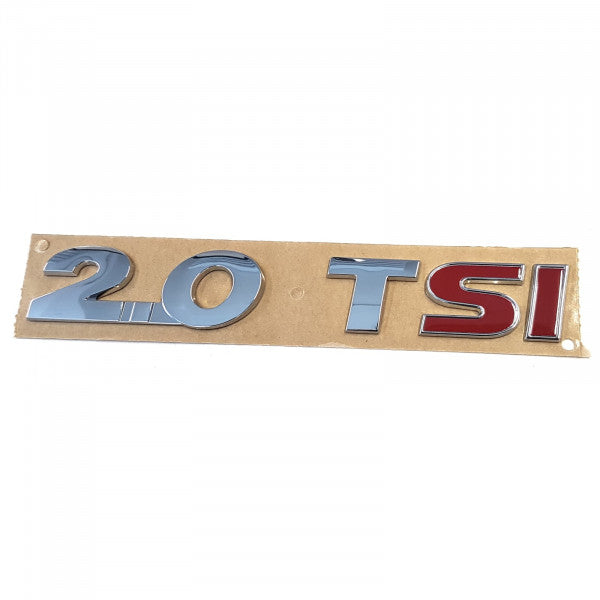 Emblem/logo til Vw 2.0 TSI Glossy Chrome / Red i blank krom og rødt med perfekt passform og enkel montering