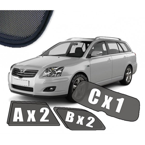 Sr solskjerm i akryl til Toyota Avensis (T25) Stasjonsvogn II med enkel montering og regnbeskyttelse
