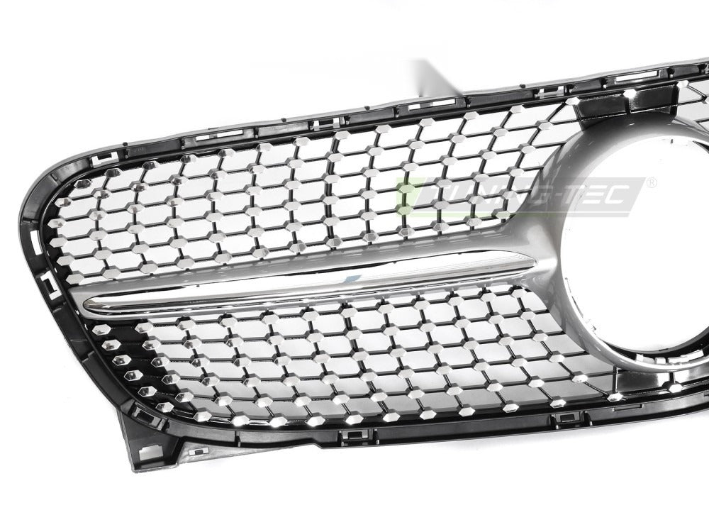 Grill Mercedes GLA X156 13-16 sett fra siden, lamellstruktur synlig.