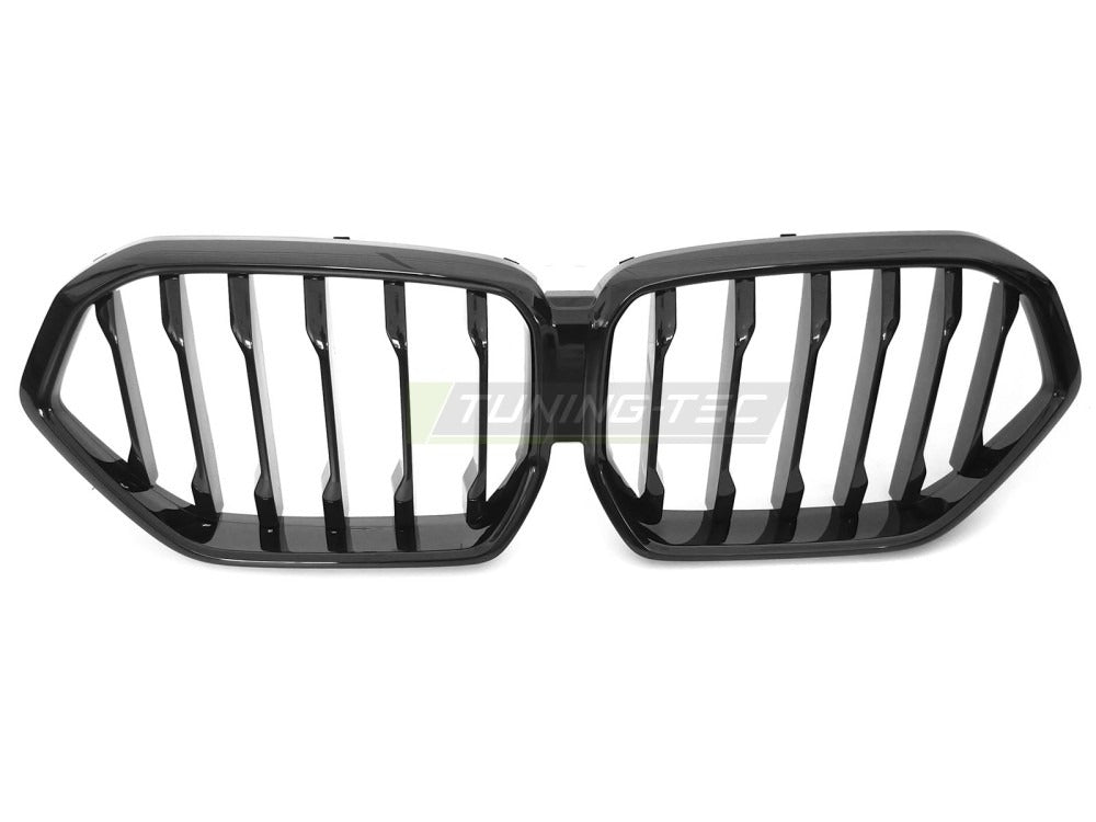 Detaljbilde av Grill X6 G06 19-23 blank sort med lamellstruktur og BMW-nyrer.