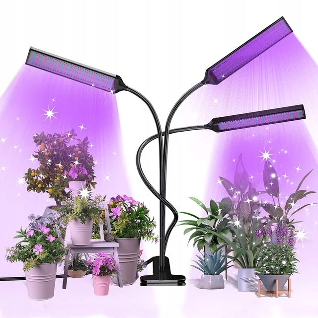 3X LED-lampe for plantevekst med 3 paneler, 2 typer lys, stor og med timer