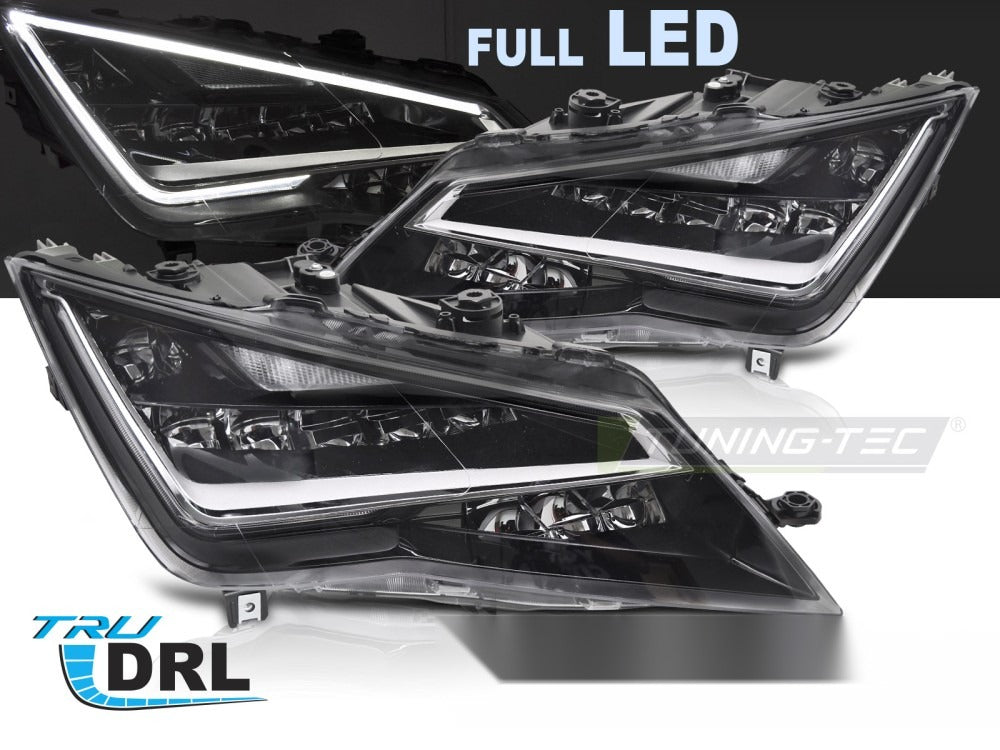 Frontlykter Full LED til Seat Leon III 5F 12-16 – komplett par sett forfra på hvit bakgrunn