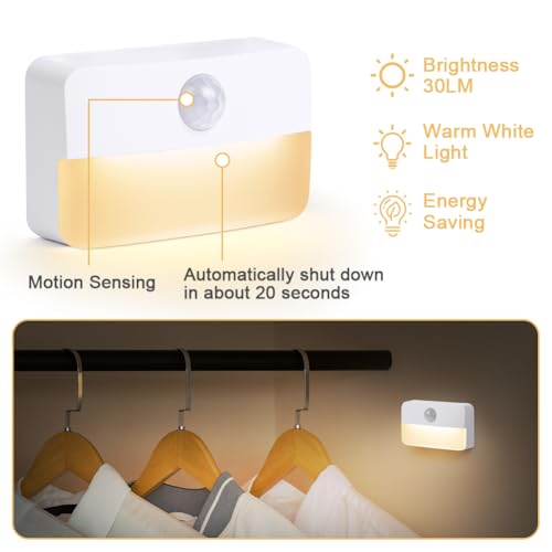 Nattlampe med bevegelsessensor, to hvite LED-lamper plassert side om side på et lyst underlag.