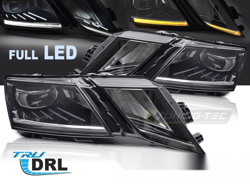 Frontlykter Full LED til Skoda Octavia III 16-20 – komplett par sett forfra på hvit bakgrunn