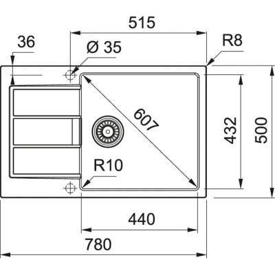 Måltegning Franke Sirius 2.0 S2D 611-78 XL – mål 780x500 mm